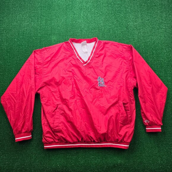 St Louis Cardinals Windbreaker Jacket Mens 2XL Red Pullover MLB Baseball V-Neck - Picture 1 of 9